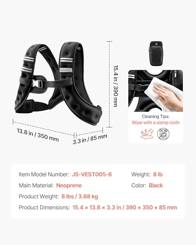 VEVOR Weighted Vest, 6lbs/8lbs/10lbs/25lbs Body Weight Vest for Men Women, with Reflective Stripe, Adjustable Buckle, Workout Equipment for Strength Training, Running, Jogging, Fitness, Muscle Building, Weight Loss