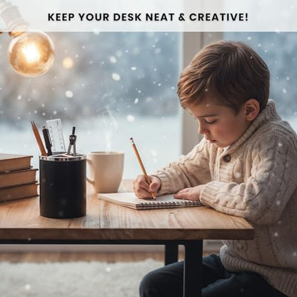 Black Pencil Holder for Desk | 3 Compartments Pencil Cups for Classroom, Home, Office Desks, Meeting Room | Pen Cup Holder for Desks & Decorative Pen Holders for Desk Cute Office Supplies - style: Style E
