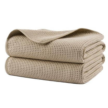 POLYTE 380 GSM Poly Blend Microfiber Quick Dry Waffle Bath Towel, 30x60 in - color: Beige