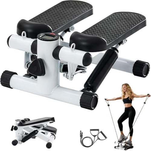 Steppers for Exercise at Home, Mini Stepper with Resistance Bands, Hydraulic Fitness Stepper with LCD Monitor, 360LBS Weight Capacity Portable Stair Stepper for Small Spaces - size: Medium