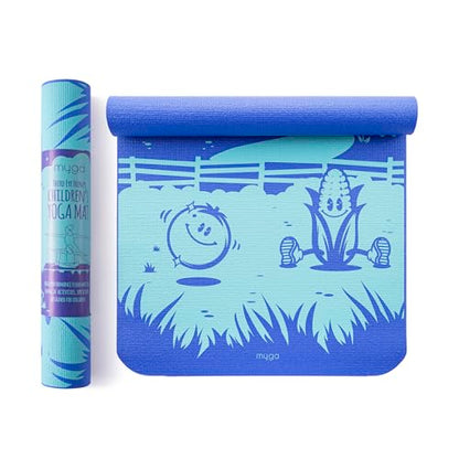 Myga Silk Print Kids Yoga Mat,Non-Slip Yoga Mat for Childrens Exercise, Fitness, Yoga and Mindfulness Lightweight, Easy Clean Play Mat for Girls and Boys