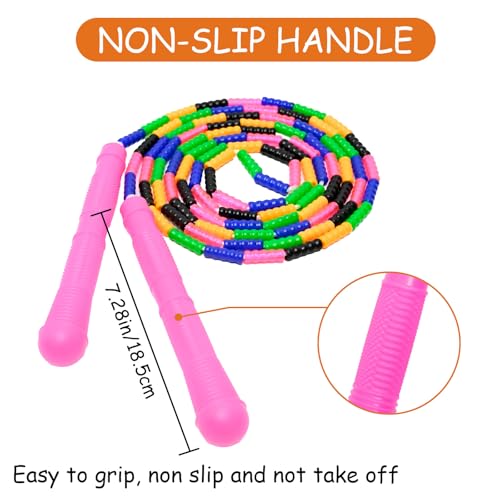 Beaded Jump Rope 1 Pack/2 Pack, ACEONE Segmented Skipping Rope for Kids Adults, Adjustable Tangle-Free Toddler Jumping Rope for Fitness Exercise Training - color: Rainbow Pink