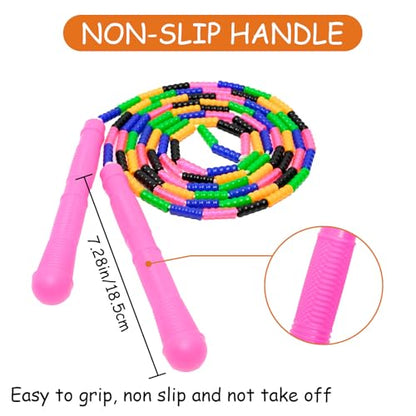 Beaded Jump Rope 1 Pack/2 Pack, ACEONE Segmented Skipping Rope for Kids Adults, Adjustable Tangle-Free Toddler Jumping Rope for Fitness Exercise Training - color: Rainbow Pink