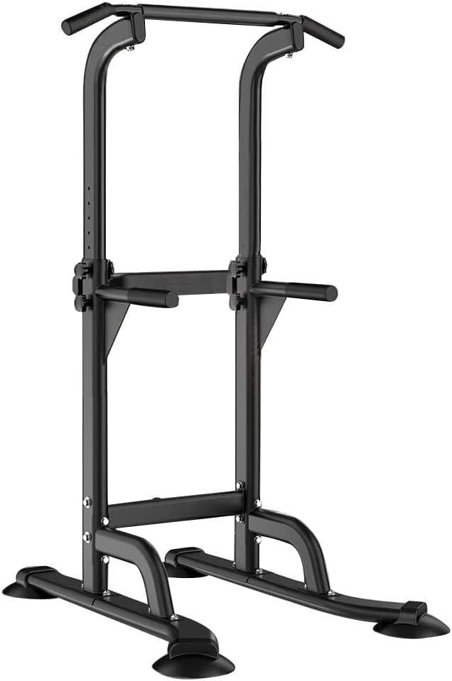 SogesHome Power Tower Pull Up Bar and Dip Station, Height Adjustable Dip Stand Exercise Machine for Home Gym, Multi-Functional Free Standing Strength Training Fitness Workout Station - color: Black