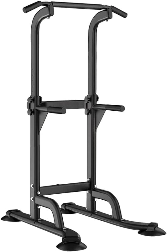 SogesHome Power Tower Pull Up Bar and Dip Station, Height Adjustable Dip Stand Exercise Machine for Home Gym, Multi-Functional Free Standing Strength Training Fitness Workout Station - color: Black