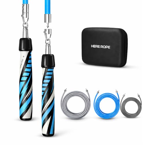 HEREROPE Weighted Jump Rope for Men Women Interchangeable 1/6lb 1/4lb 1/2lb Heavy Jump Rope- Adjustable Length, Tangle Free, Smooth Ball Bearing, Anti-slip Grip, Skipping Rope for Weight Loss - color: Blue & Black, size: 9'0" L - Fits Users 5'7"-5'10"