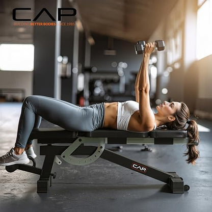 CAP Barbell Adjustable Training Utility Weight Bench | Multi-Position Incline Bench with 6 Backrest Adjustments, Leg Anchor, Wheels & 600 LB Capacity | Home Gym Strength Bench