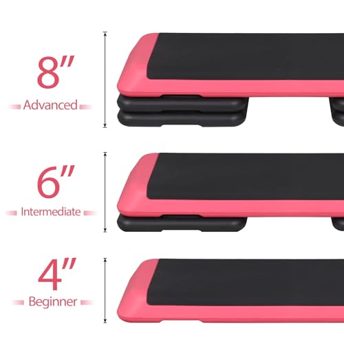 43'' Wide Adjustable Aerobic Step Platform - 4 Stackable Risers for Home Gym Cardio, Strength & Full-Body Training - color: Pink