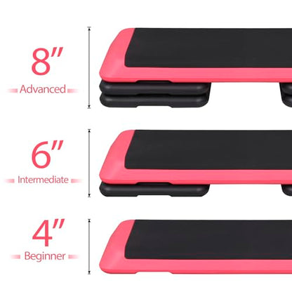 43'' Wide Adjustable Aerobic Step Platform - 4 Stackable Risers for Home Gym Cardio, Strength & Full-Body Training - color: Pink