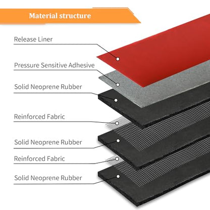 DOBTIM Adhesive Reinforced Solid Rubber Sheets, Rolls & Strips Cloth Inserted 3/16 (.187)" Thick X 3" Wide X 10'Long, Neoprene Rubber Strips Tensile-Resistant Tougher Projects