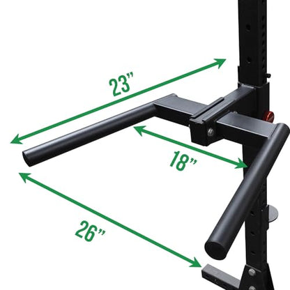 Dip Bar Station For Tricep Dips, Bodyweight Training, Calisthenics, Attaches to 2"x3" Rigs, Cages, Squat Racks with 5/8" Hardware, Angular Bar Layout