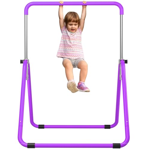 Kids Gymnastics Bar Gymnastic Equipment for Home Adjustable Height Gymnastic Training Bar Gymnastic Stuff for 3-7 Years Old Girls - color: Basic- Purple