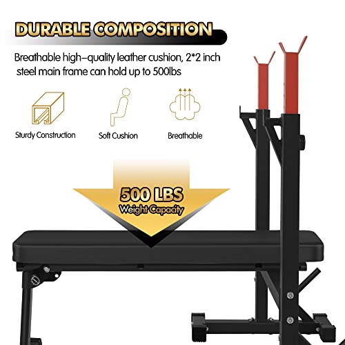 Bench Press, CANPA Olympic Weight Bench with Squat Rack Workout Bench Adjustable Barbell Rack Stand Strength Training Home Gym Multi-Function - color: Red