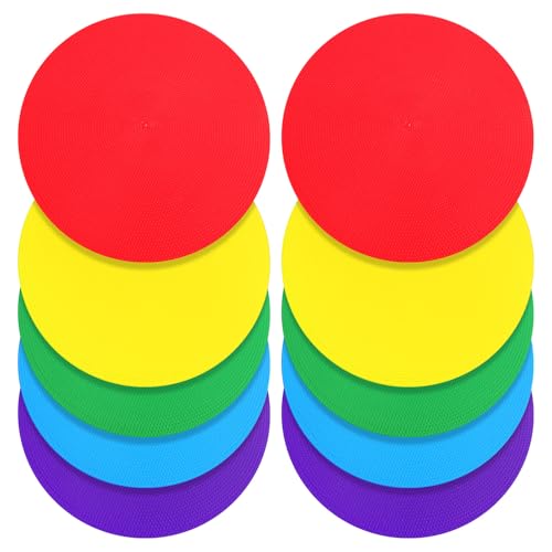 Toddmomy 10 Pcs Circular Poly Spot Markers for Soccer, Basketball, and Agility Training - Multi-Color Plastic Floor Dots for Kids Practice and Sports Drills