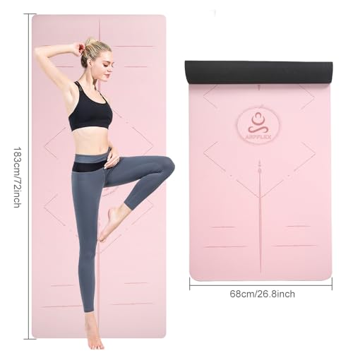 Natural Rubber Yoga Mat - Non Slip Non Toxic - 5mm Thick Yoga Mat for Hot Yoga/Pilates - Extra Large 26.8’’ with Alignment Guide - Sweat Proof - with Carrying Bag