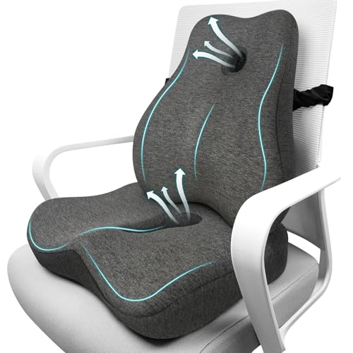 Lumbar Support Pillow & Seat Cushion for Office Chair, Memory Foam Office Chair Cushion for Tailbone Pain Relief and Lower Back Support, Ergonomic Desk Chair Cushion for Gaming, Wheelchair,Home - color: Grey