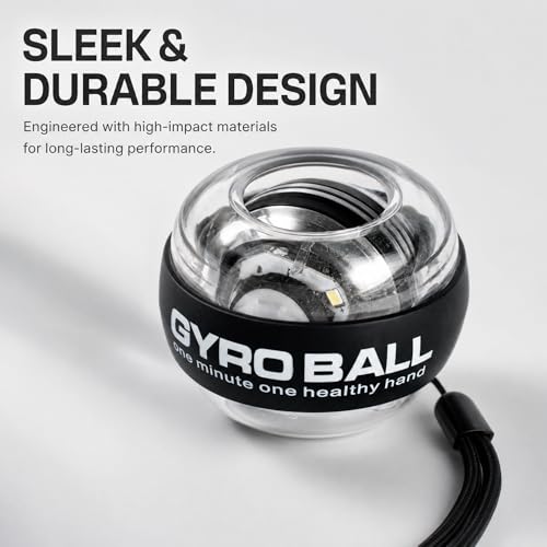 Gyro Ball Wrist Trainer, Auto Start Grip Strength Trainer with Battery-Free Self-Generating LED Lights, Forearm Trainer and Hand Exerciser, Torque Ball for Fitness, Office and Gaming - color: Black