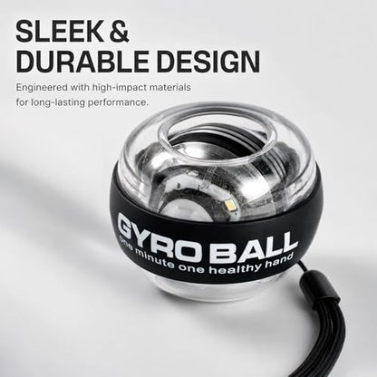 Gyro Ball Wrist Trainer, Auto Start Grip Strength Trainer with Battery-Free Self-Generating LED Lights, Forearm Trainer and Hand Exerciser, Torque Ball for Fitness, Office and Gaming - color: Black