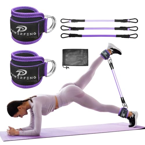 Ankle Resistance Bands with Cuffs: Women Ankle Strap Band for Working Out - Ankle Resistance Bands for Glutes Hip & Leg Butt Training Workout Exercise Equipment - color: Purple