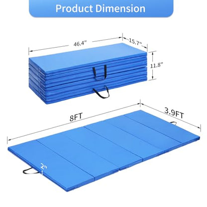 ZENOVA Gymnastics Mat 6'x3'x2''/4'x8'x2'' Exercise Mat Gym Mat for Home Aerobics Workout Foldable Tumbling Mat Children Gifts - color: 4FT x 8FT --Blue