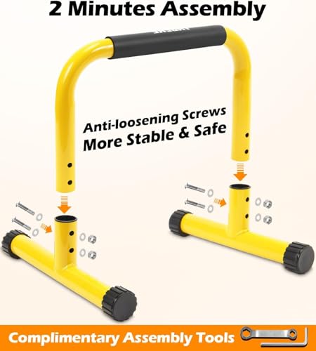 Push Up Bar, 14'' High Steel Parallettes & Dip Bar with Full Coverage Foam Handle, Heavy-Duty Calisthenics Parallel Bars for L-Sit, Dips, Home Gym Strength Training Workout