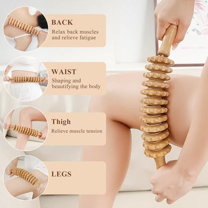 Cellulite Massage Tool Wood Therapy Massage Tools Fascia Blaster Cellulite Roller Lymphatic Drainage Massager Deep Tissue Massage Stick for Legs Thighs Muscle Relief Recovery(White 12-Wheel) - color: Nude 12-wheel