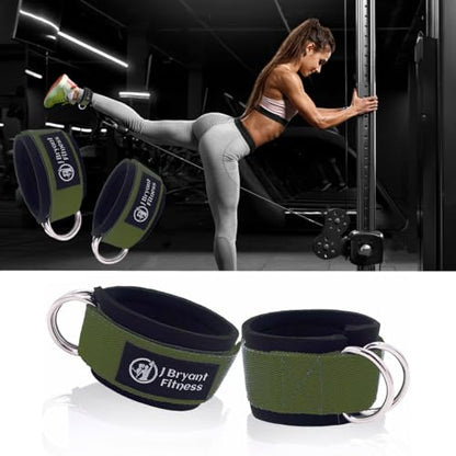 J Bryant Barbell Pad Set with 2 Ankle Straps for Cable Machines Hip Resistance Band Weight Lifting Straps Thick Cushion Hip-Thrusts Pad with Carry Bag for Squats Bench Press Workout - color: army green set