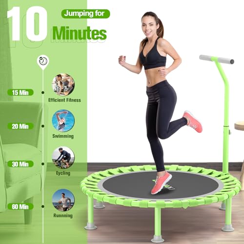 Foldable Mini Trampoline, 40" Rebounder Trampoline for Adults & Kids, 450lbs Capacity with T-Shaped Adjustable Bar, Indoor Fitness Workout Exercise Equipment - color: Green