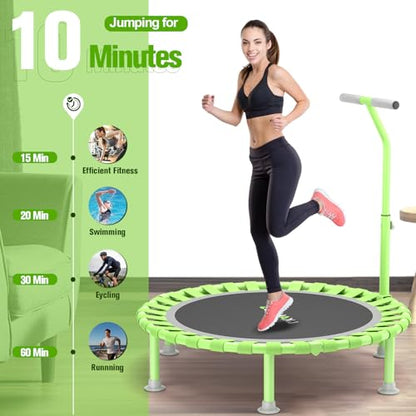 Foldable Mini Trampoline, 40" Rebounder Trampoline for Adults & Kids, 450lbs Capacity with T-Shaped Adjustable Bar, Indoor Fitness Workout Exercise Equipment - color: Green