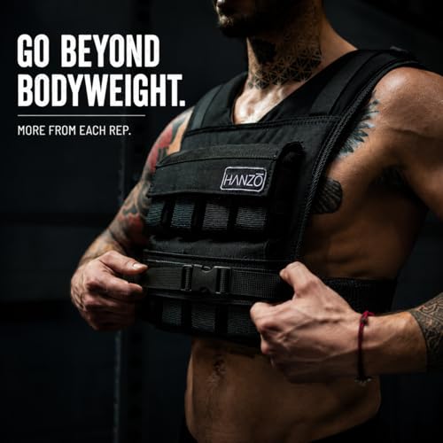 HANZO Weighted Vest for Men & Women 25lbs | 35lbs | 45lbs | 65lbs | Weight Vest With Removable Iron Weights, Adjustable Heavy Duty Weighted Workout Vest for Calisthenics & Fitness Training - size: 45 lbs