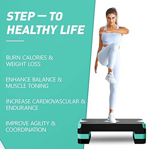 GYMMAGE Aerobic Exercise Step, Adjustable Height, - color: Turquoise