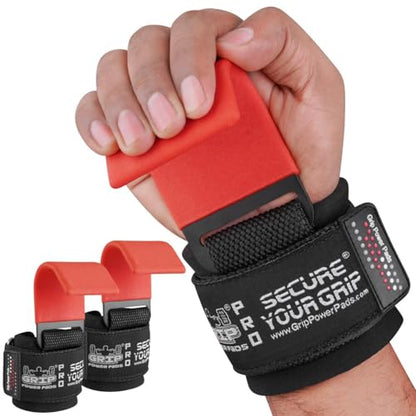 Weight Lifting Rod Hooks Heavy Duty Wrist Wraps Power Weight Lifting Training Gym Grips Straps Set of 2 - color: RED, size: WOMEN-Wrist Size Small/Medium