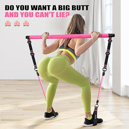 Pilates Bar Kit with Resistance Bands, Pilates Equipment, Multifunctional Pilates Bar for Women & Men, Pilates kit for Hip, Back, Arm, Full-Body Workouts, Home Gym Strength Training Equipment - style: Pink