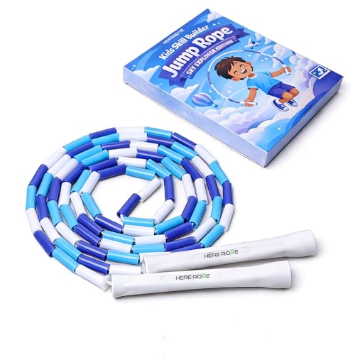 Beaded Jump Rope for Kids Ages 4-7 8-12, Hard Shatterproof Beads, Adjustable 7.2FT Tangle-Free Jumping Rope for Boys Girls, School PE Fitness Outdoor Exercise - color: Blue White