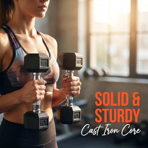 5-550 lb Rubber Hex Dumbbell Set, Heavy-Duty Free Weights for Home Gym Strength Training, Muscle Building & Full Body Workouts, No Rack Included