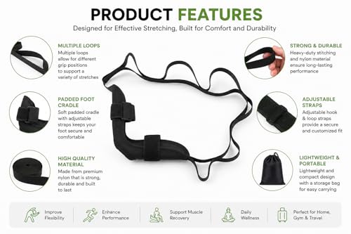 Leg Stretching Strap with Foot Loop, Double Strap Design, Non-Elastic, for Flexibility and Muscle Recovery