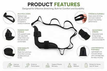 Leg Stretching Strap with Foot Loop, Double Strap Design, Non-Elastic, for Flexibility and Muscle Recovery