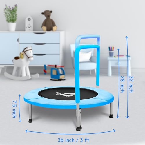 RAVS 36" Toddler Trampoline, Foldable Indoor Kids Trampoline with Handle - color: Blue