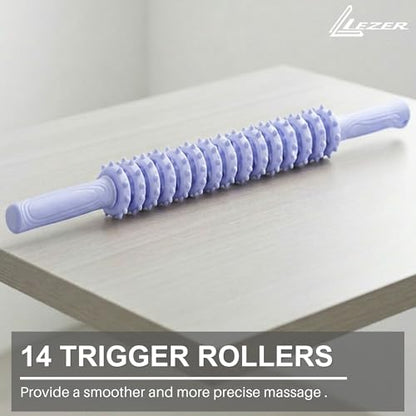 Flexible Massage Stick 21.7" Muscle Roller, 14 Roller Trigger Point, Deep Tissue Myofascial Release & Muscle Recovery, Bendable Body Massager for Neck, Back & Legs