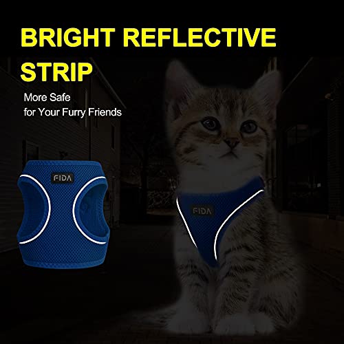 Fida Comfy Dog Harness with Leash, Soft Puppy Vest Escape Proof, Breathable Lightweight Soft Mesh, Adjustable Reflective Step-in Harness for Cat & Extra-Small Pet (XS, Blue) - color: Blue, size: XS (Neck:12.2"-13"; Girth:14.2"-16.1")
