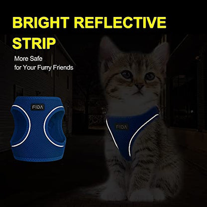 Fida Comfy Dog Harness with Leash, Soft Puppy Vest Escape Proof, Breathable Lightweight Soft Mesh, Adjustable Reflective Step-in Harness for Cat & Extra-Small Pet (XS, Blue) - color: Blue, size: XS (Neck:12.2"-13"; Girth:14.2"-16.1")