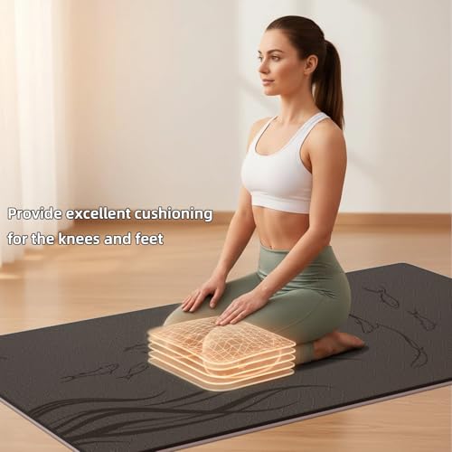 Extra Wide Yoga Mat 76"x40"x10mm TPE Double-Width Exercise Mat for Couples, Tall Yogis & Home Workouts, Non-Slip, Free of PVC & Latex - color: Brown + Beige