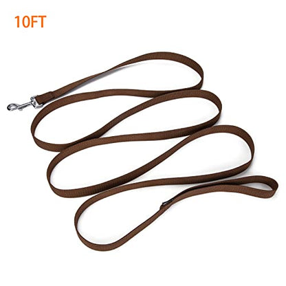 Strong Durable Nylon Dog Training Leash, 1 Inch Wide Traction Rope, 6 ft 10ft 15ft Long, for Small and Medium Dog (Brown, 10 Feet)