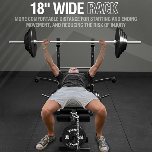 Mikolo 8 in 1 Olympic Weight Bench Set with Leg Extension and Leg Curl, Multi-Function Bench Press Set with Preacher Curl Pad and Chest Fly, Full-Body Strength Training Equipment - color: Black with Barbell
