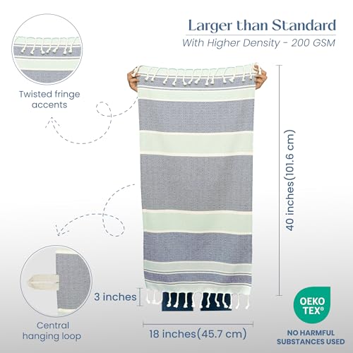 TFLC Turkish Cotton Kitchen & Bath Towels, Set of 2, 40x18”, Blue & Gray - color: Blue & Gray, size: 40x18" - Set of 2
