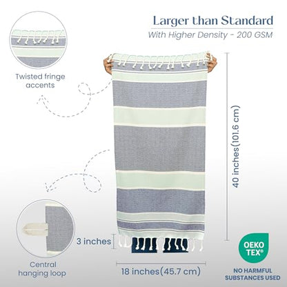 TFLC Turkish Cotton Kitchen & Bath Towels, Set of 2, 40x18”, Blue & Gray - color: Blue & Gray, size: 40x18" - Set of 2