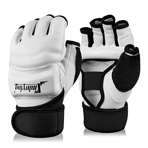 Punch Bag Boxing Martial Arts MMA Sparring Grappling Muay Thai Taekwondo Training PU Leather Wrist Wraps Gloves - color: White, size: X-Small