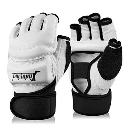 Punch Bag Boxing Martial Arts MMA Sparring Grappling Muay Thai Taekwondo Training PU Leather Wrist Wraps Gloves - color: White, size: Medium