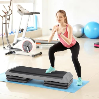 ZENY 43'' Exercise Aerobic Step Platform, Adjustable Fitness Stepper with 4 Stackable Risers, Aerobics Stepper Workout Stepper for Home Gym Cardio Strength & Training - color: Grey