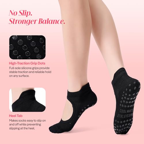 COOLMATE Pilates Socks with Grips for Women, Yoga Socks, Crew Non Slip Women for Barre, Pilates Gifts for Women